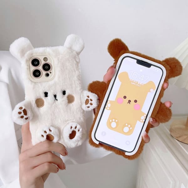 iPhone 16 Pro Max 3D Leende Liten Björn Plush Skal Vit