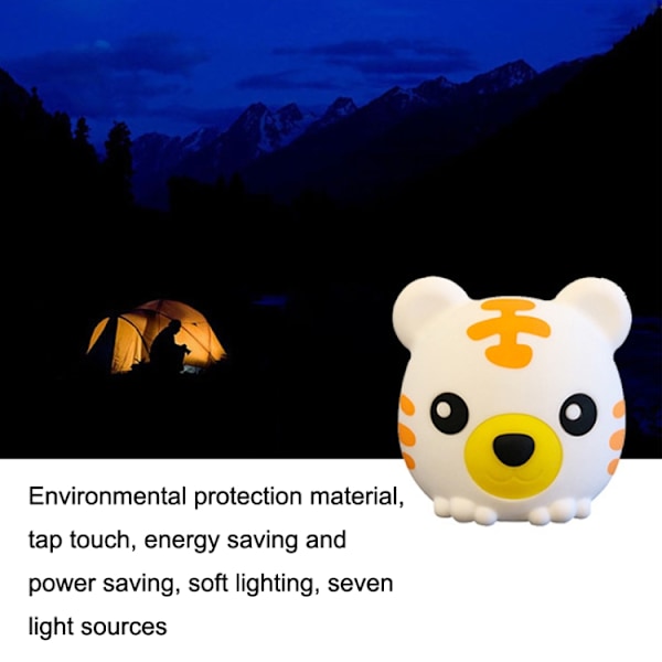 DA006 LED Färgglad Tiger Silikon Nattlampa, Typ: USB-laddning