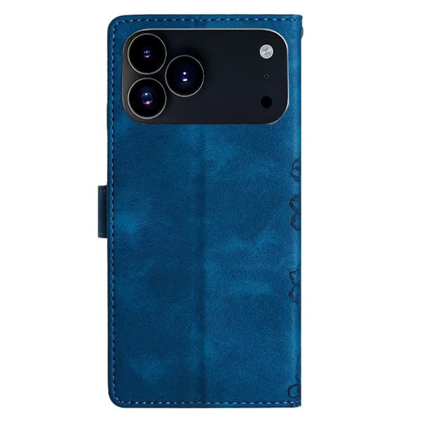 iPhone 18 Pro Max / iPhone 17 Pro Max Skal med Embossed PU och Körsbärsblomma Fjärilsmönster Blå