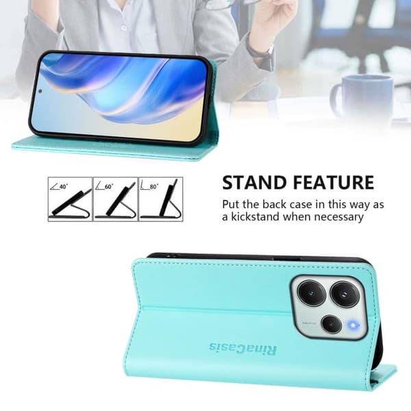 Redmi Note 14 4G - EU Version RC01 Dubbelvikts Magnetisk Sug RFID Läder fodral Mintgrön