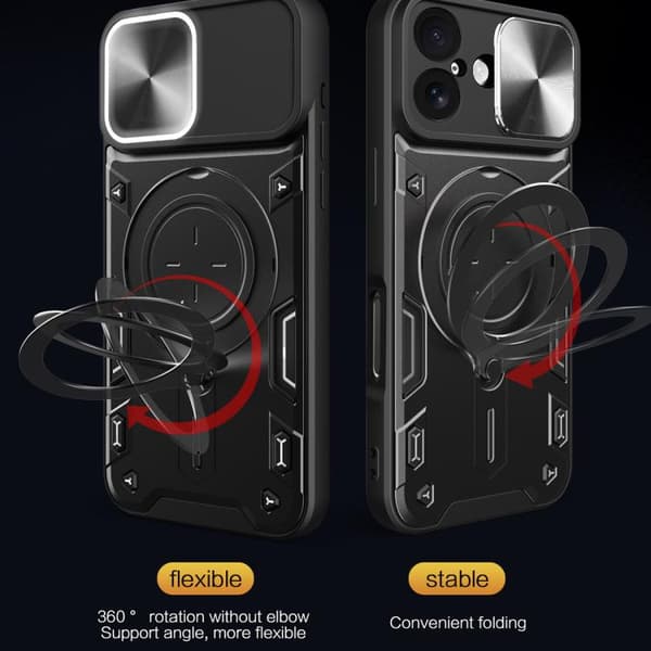 iPhone 17 Skal med CD-textur och magnetisk glidande kamshield Silver