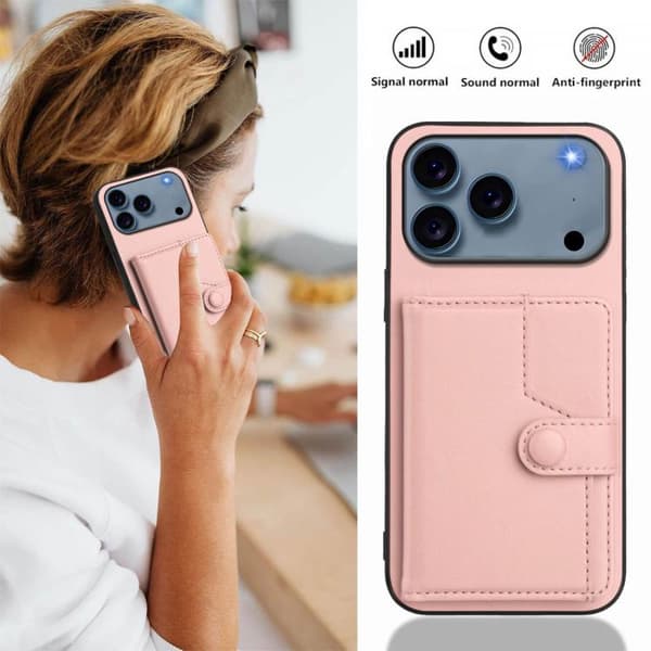 iPhone 18 Pro Max / iPhone 17 Pro Max Skal med RFID-skydd och kortfack Rosa