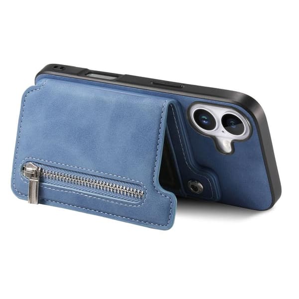 iPhone 17 Retro MagSafe Zipper Skal med Kortfack Blå