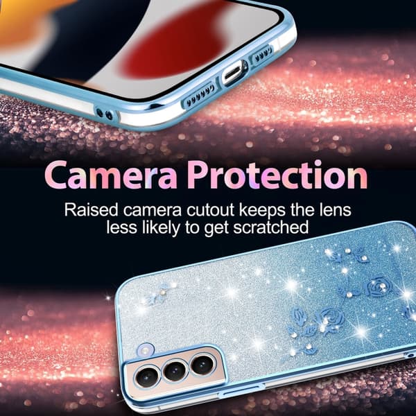 Samsung Galaxy S21+ 5G Skal med Gradient Glittrande Blommor Blå