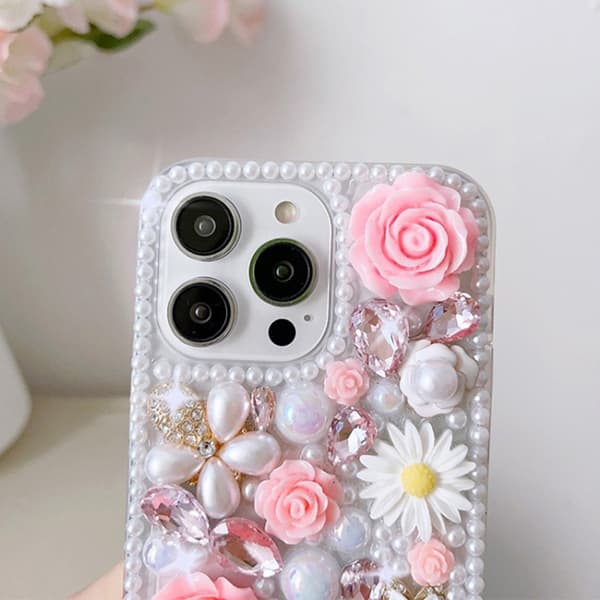 iPhone 16 Pro Rose Hand-set Diamond Skal Rosa