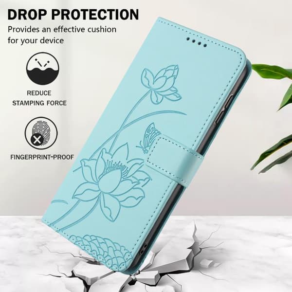 iPhone 18 Pro Max / iPhone 17 Pro Max Skal Läderfodral med Lotus Prägling och Lanyard Grön