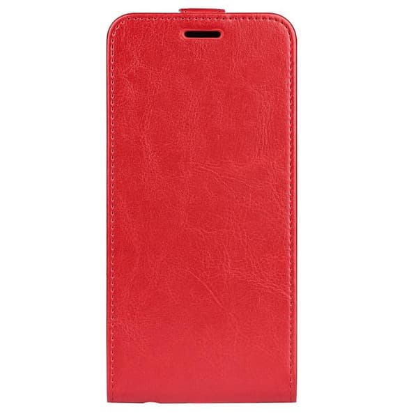 iPhone 18 Pro Max / iPhone 17 Pro Max Skal Läderfodral med R64 Textur och Vertikal Flip Röd