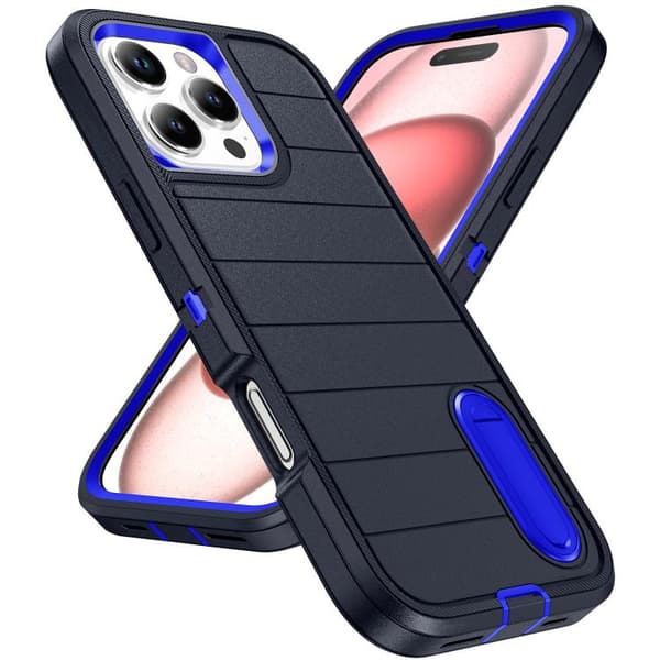 iPhone 16 Pro Skal Defender Gen2 - Robust PC + Silikon Skal med Hållare Mörkblå