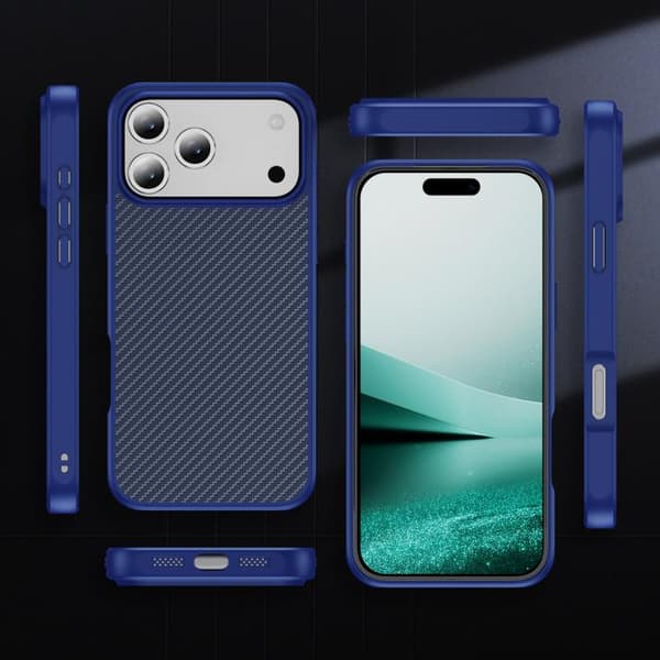 iPhone 18 Pro Max / iPhone 17 Pro Max Skal - kolfibertextur med akryl-TPU-finish Blå
