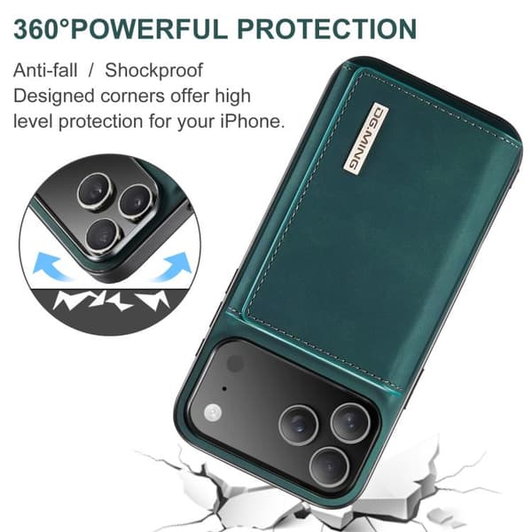 iPhone 18 Pro Max / iPhone 17 Pro Max Skal läderfodral DG.MING M1 Series 3-Fold Multi Card Wallet Grön