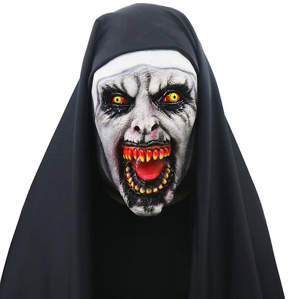 The Town Nun Cosplay Full Head Latex Mask Halloween Carnival Party Skrämmande Fancy Dress Up Devil Nun Kostym Skräckrekvisita
