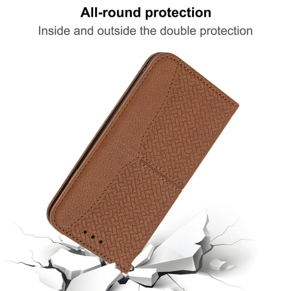 iPhone 16 Pro Max Woven Texture Stitching Magnetisk Läder Skal Fodral Brun
