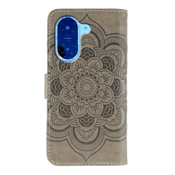 Redmi A5 4G - Sol Mandala Prägling Mönster Läderfodral Grå