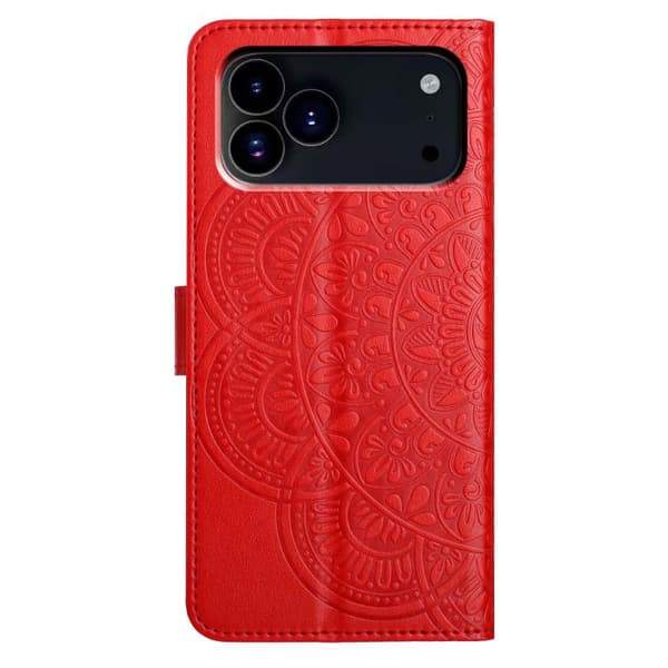 iPhone 18 Pro / iPhone 17 Pro Skal Läderfodral med Blomsterprägling Röd