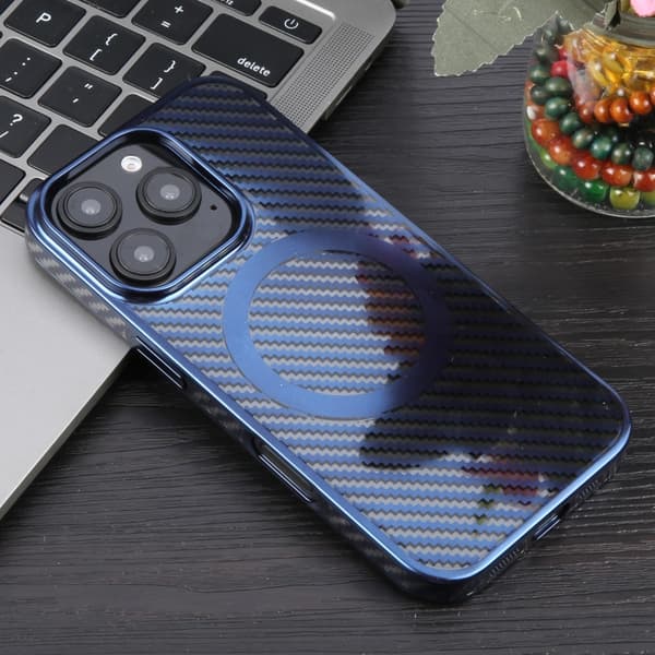 iPhone 16 Pro 6D Pläterad Kolfiber Klar Magsafe PC Skal Drömblå