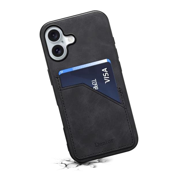 iPhone 17 Skal - PU med Dubbel Kortfack Svart