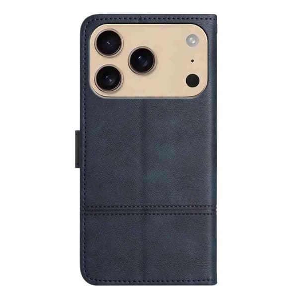 iPhone 18 Pro Max / iPhone 17 Pro Max Skal läderfodral - äkta läder med sömmar Mörkblå