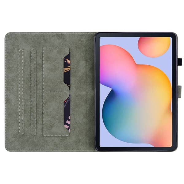 Samsung Galaxy Tab S6 Lite Tigermönster Flip Läderfodral Grå