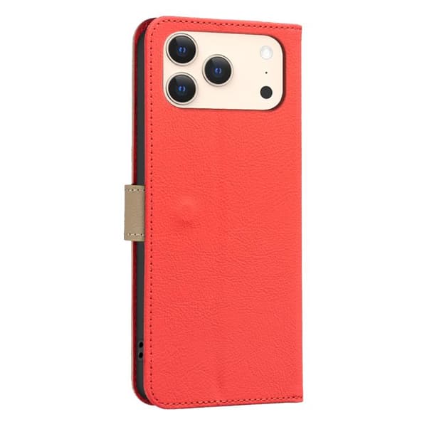 iPhone 18 Pro Max / iPhone 17 Pro Max Skal läderfodral med Splicing Färgglad Hålblommönster Röd