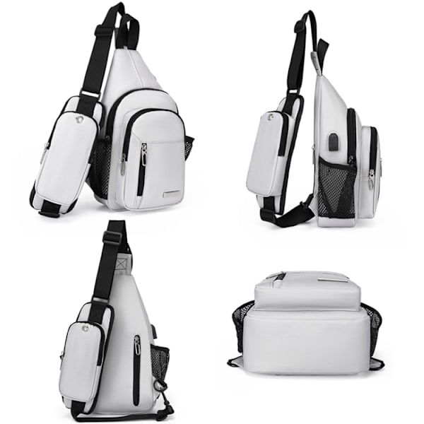 Herr Bröstväska Oxford Tyg Casual Axelväska Crossbody Liten Ryggsäck Ljusgrå