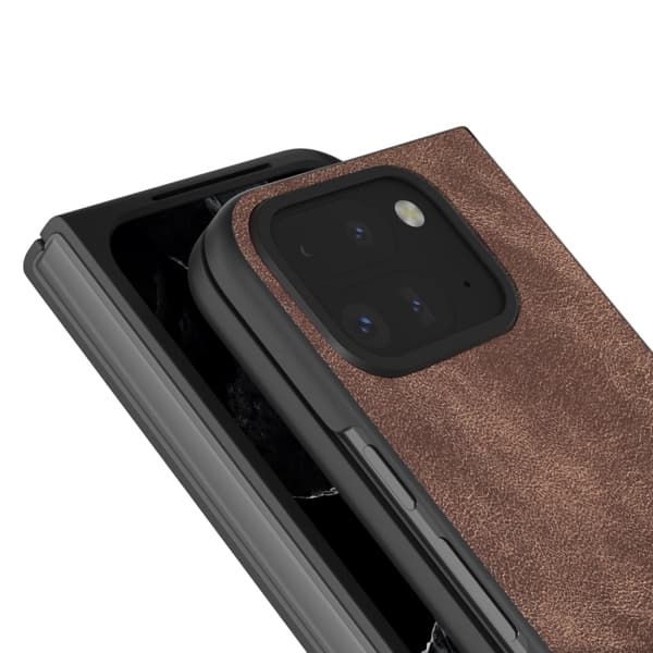 för Pixel 9 Pro Fold - Full Coverage Skal i Svart PU Läder Kaffe