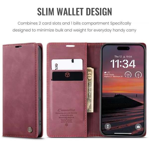 iPhone 18 Pro Max / iPhone 17 Pro Max Skal Läderfodral Multifunktionell Horisontell Flip Röd