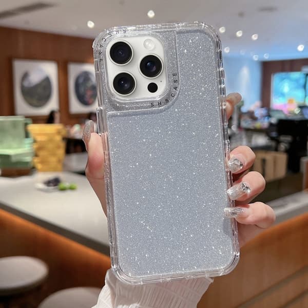iPhone 16 Pro Max Skal TPU + PC med Glittrande Papper - Fullt Skyddande Mobilskal Silver