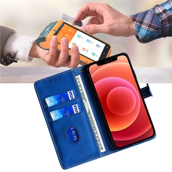iPhone 16 Pro Skal med Magnetisk Spänne Läder Fodral Blå