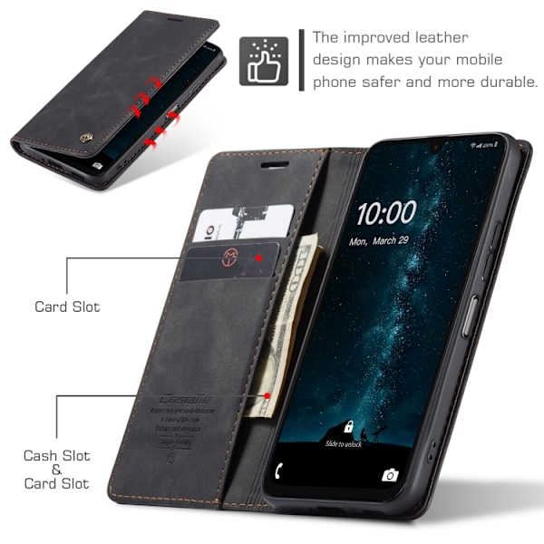 Samsung Galaxy A16 5G Skal CaseMe 013 Multifunktionell Horisontell Flip Läder Svart