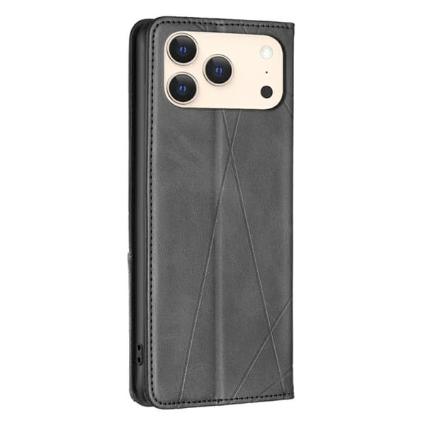 iPhone 18 Pro Max / iPhone 17 Pro Max Rhombus Textur Magnetiskt Skal Läderfodral Svart