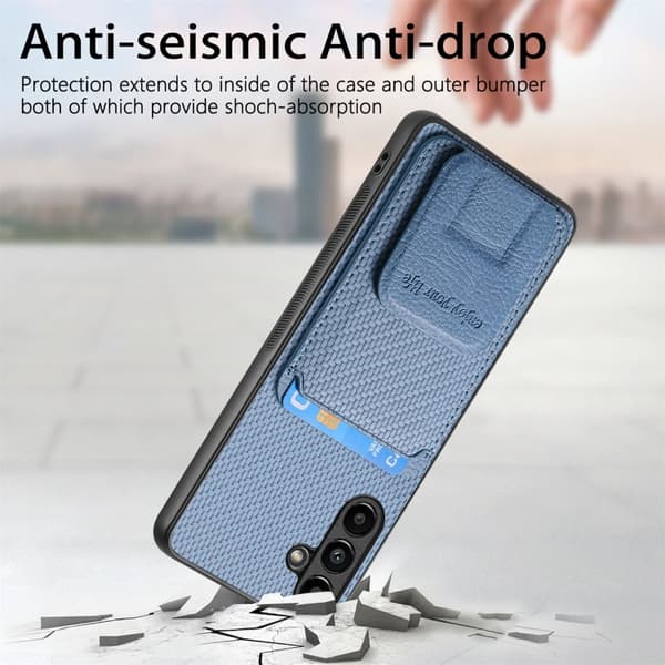 Samsung Galaxy Note20 Skal i Kolfiber med Kortficka och Fällbart Ställ Blå