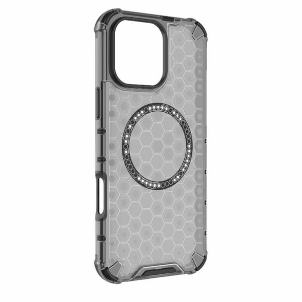 iPhone 16 Pro Max Honeycomb Magnetisk Ring Stötsäker Skal Svart