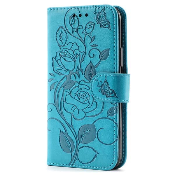 Redmi Note 14 Pro 4G Global - Rose Butterfly Prägad Läderfodral Blå