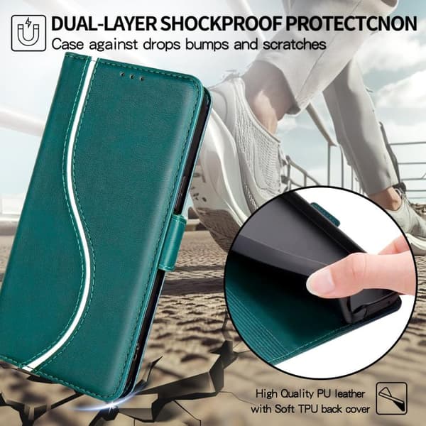 iPhone 18 Pro Max / iPhone 17 Pro Max Skal läderfodral med sidobuckle S-kurva Grön