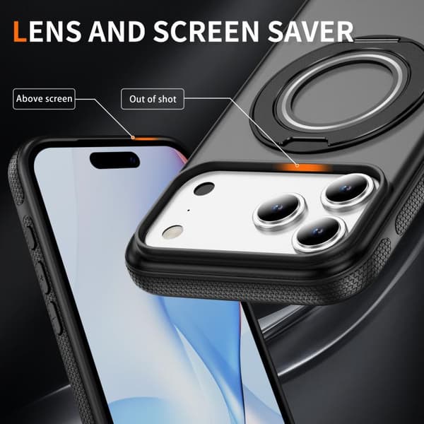 iPhone 18 Pro Max / iPhone 17 Pro Max Skal - Translucent PC Gear Holder med C MagSafe Ljusgrå + Svart