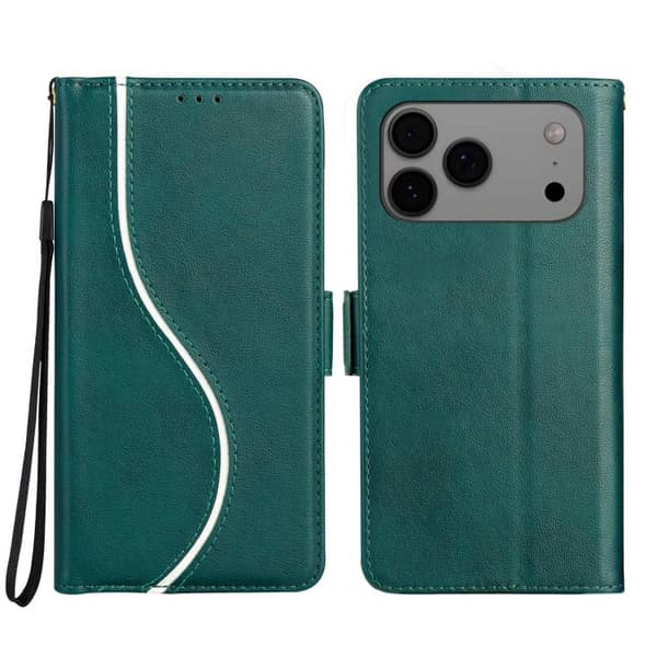 iPhone 18 Pro / iPhone 17 Pro Skal läderfodral med sidobuckle S-kurva Grön