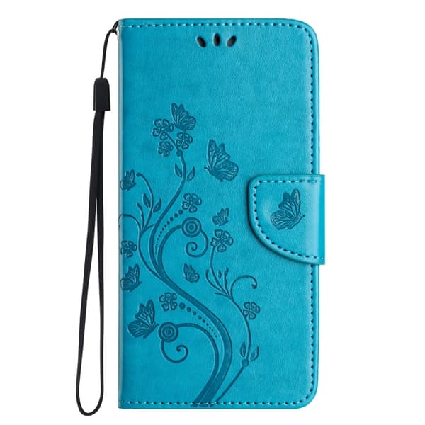 Redmi Note 14 Pro+ 5G - Flip Läderfodral med Fjäril Blommönster Blå
