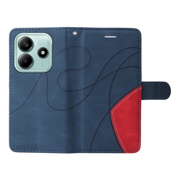 Redmi Note 14 5G - Flip Leather Mobilfodral med Tvåfärgad Splicing Design Blå