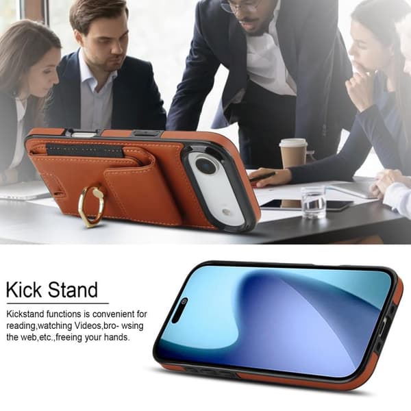 iPhone 17 Air Skal med Elastisk Kortficka och Ringhållare Brun