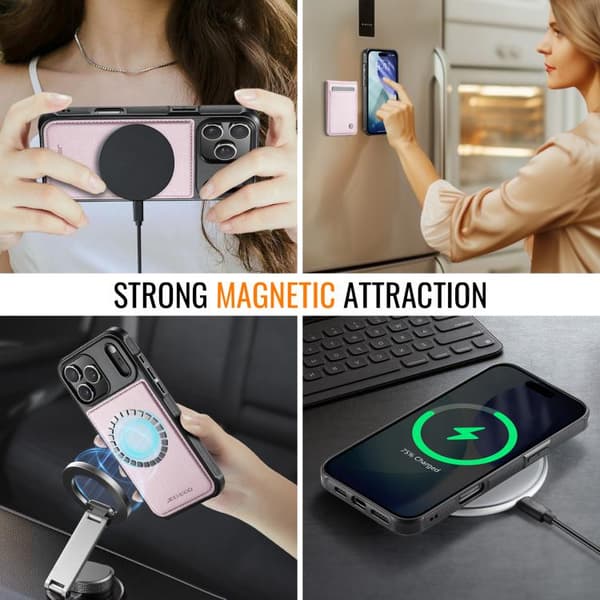 iPhone 18 Pro Max / iPhone 17 Pro Max Skal JEEHOOD Britisk Stil RFID MagSafe Kortväska PU Rosa