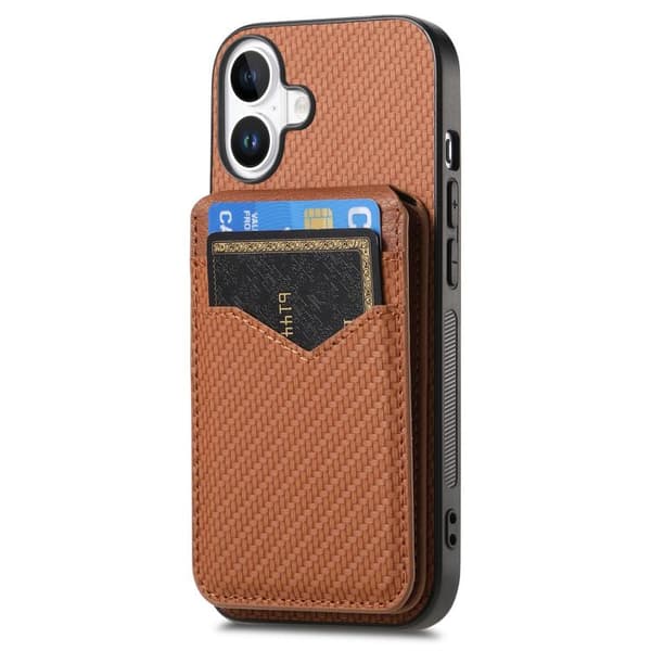 iPhone 17 Skal - Kolfiber med MagSafe - Vertikal Flip Kortficka Brun