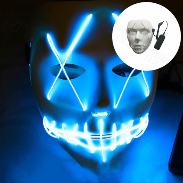 Skräck Mask Led Light Up Cosplay Skrämmande mask sydd leende ansikte kostym rekvisita Halloween festtillbehör