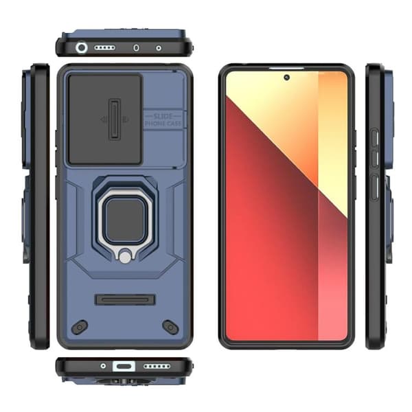 Redmi Note 14S 4G - TPU + PC Stötsäker fodral med Glidande Camshield och Ställ Blå