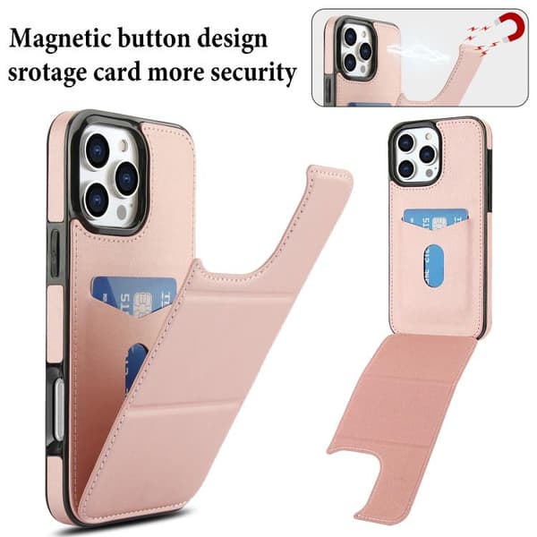 iPhone 16 Pro Max Tri-fold Fodral med Kortfack - Läder Skal Roséguld