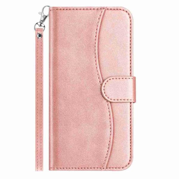 iPhone 18 Pro / iPhone 17 Pro Skal läderfodral med dubbelvikning och S-form Roséguld