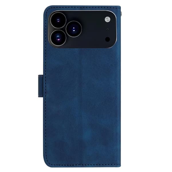 iPhone 18 Pro / iPhone 17 Pro Skal läderfodral med rosblomma präglat mönster Mörkblå