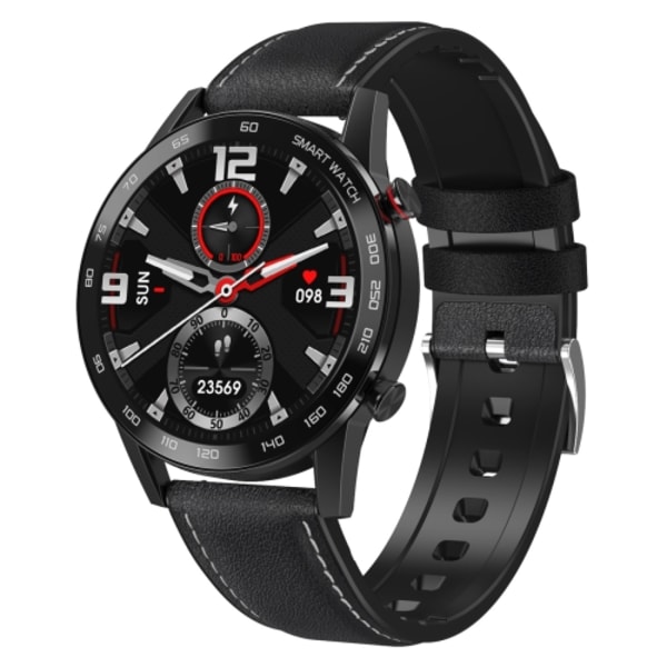 1,3 tums pekskärm Dual-mode Bluetooth Smart Watch Svart läderrem
