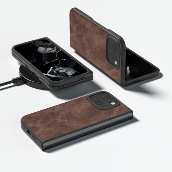 för Pixel 9 Pro Fold - Full Coverage Skal i Svart PU Läder Kaffe