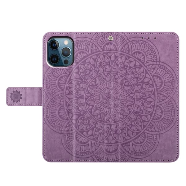 iPhone 16 Pro Blomsterpräglat Läderfodral - Elegant Skal för iPhone 16 Pro Purpur