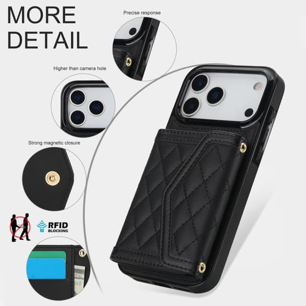 iPhone 17 Pro Max Skal med Splicing Rhombic Textur och Lång Lanyard Svart